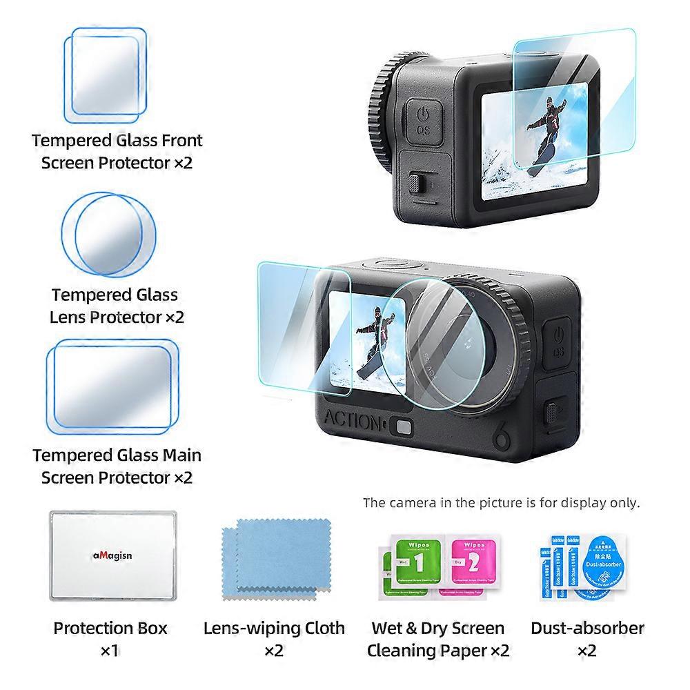 2pc Camera Lens Tempered Glass Screen HD Protector Kit for DJI ACTION 6