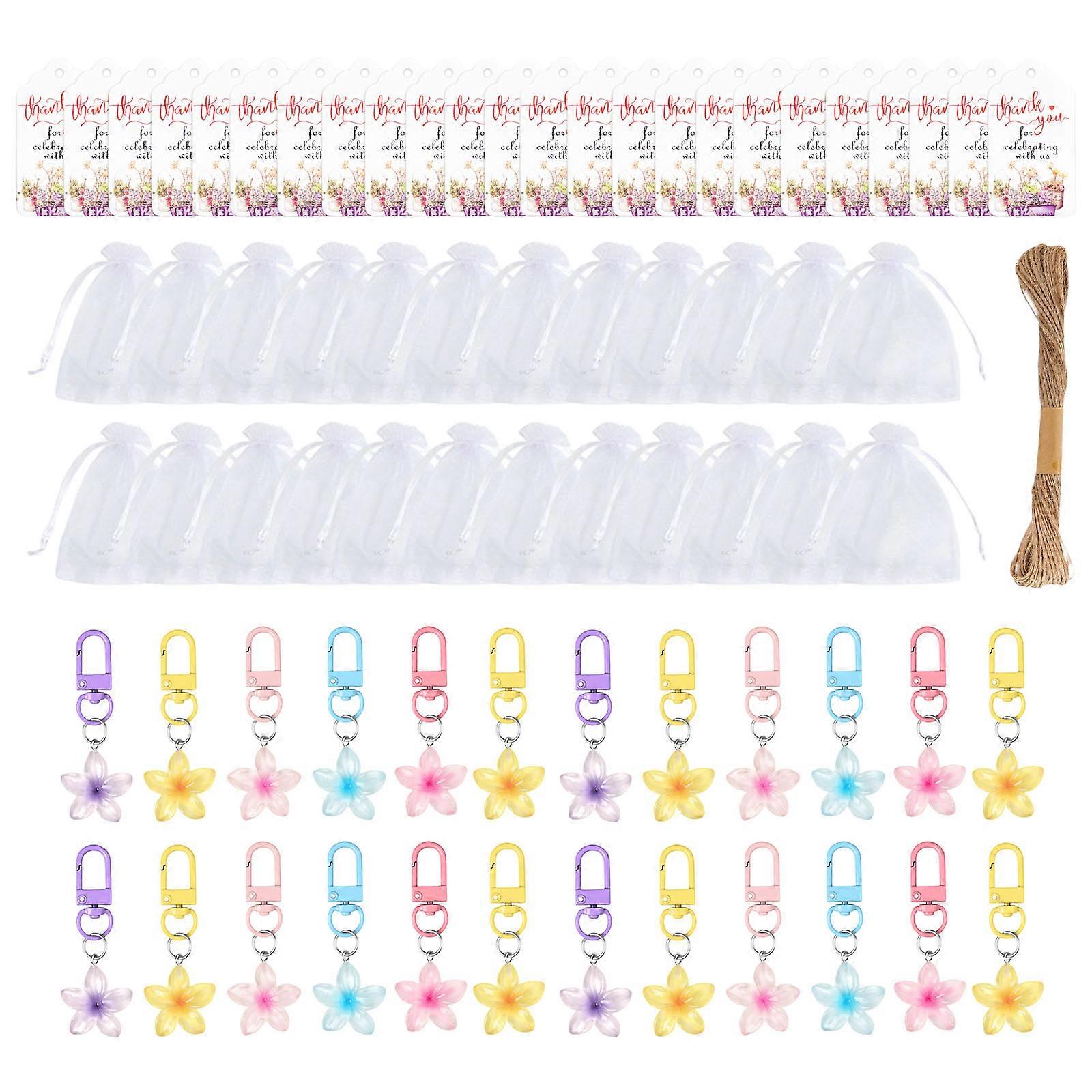 Flowers Keychain Pendant Floral Keyring with Cards and Drawstring Bag Bag Charm Handbag Charm Car Keychain Multicolor