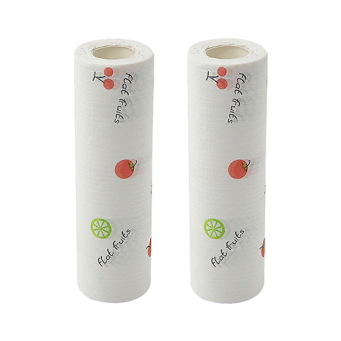 Reusable Kitchen Cleaning Wipes 2 Rolls Dual Purpose Nonwoven Towels for Wet Dry Use Fruit Print 25x25cm 100 Count