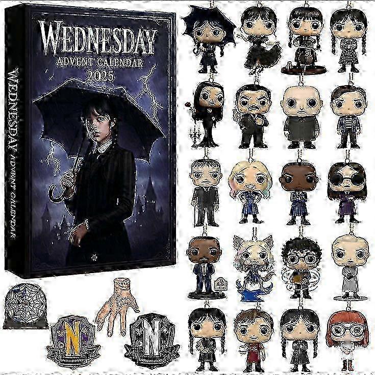 Ημερολόγιο Χριστουγέννων Advent 2025 - Ημερολόγιο αντίστροφης μέτρησης 24 ημερών American Drama Wednesday Blind Box Ακρυλικά στολίδια, επαναχρησιμοποιήσιμο χριστουγεννιάτικο δέντρο