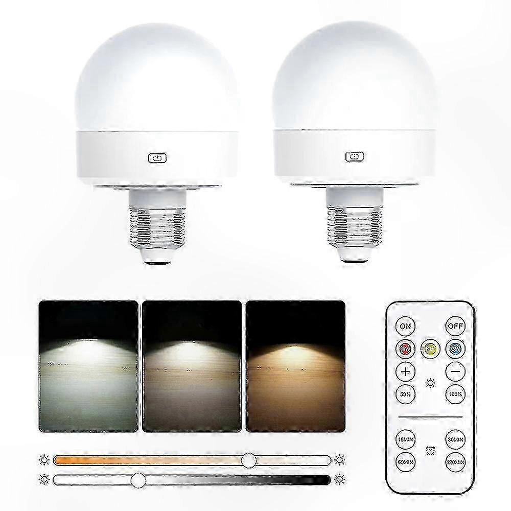 2-Pack E27 Rechargeable Bulbs with 3 Color Modes and Remote Timer Functionality