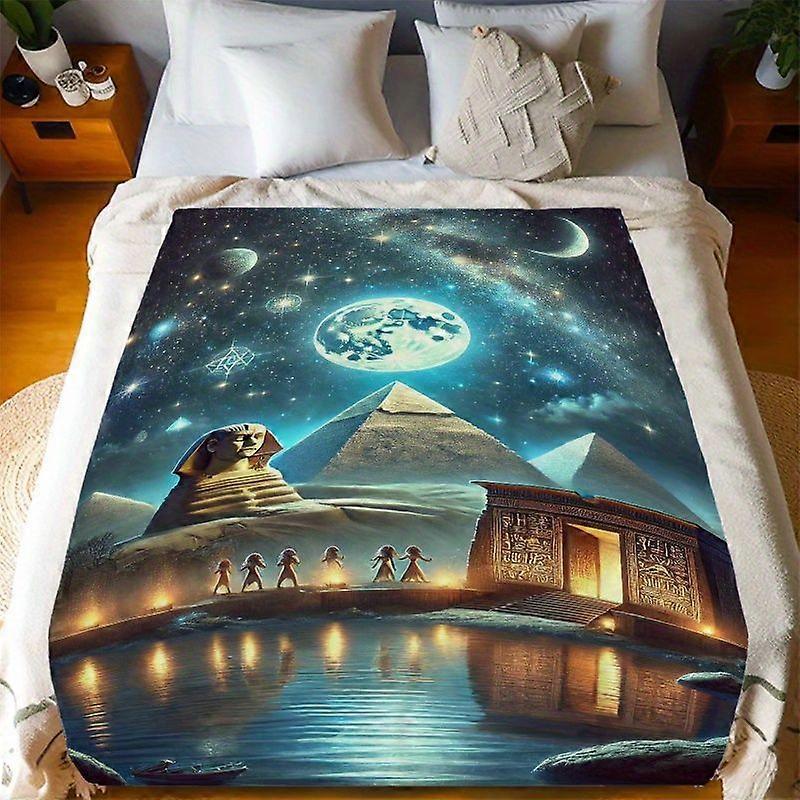 A Digital Print Fleece Blanket Featuring The Mysterious Fantasy Art of Ancient Egyptian Pyramids And The Starry Sky, Dur-MNBVC250