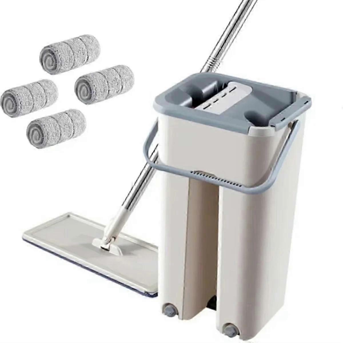 Vadrouille avec essoreuse Set avec 4 tampons en microfibre lavables Utilisation humide et sèche pour une utilisation sèche humide sur bois dur Lam