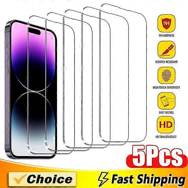 5pcs Tempered Glass Screen Protector compatible with iPhone 15, 14, 13, 12, 11, X, XR, XS, 8, 7, Plus, Max, Mini - Protective Glass