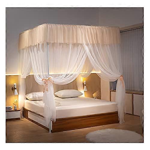 Mosquito Net Bed Canopy with Metal Frame, Full Coverage Four Corner Design for Double Bed 200x220cm