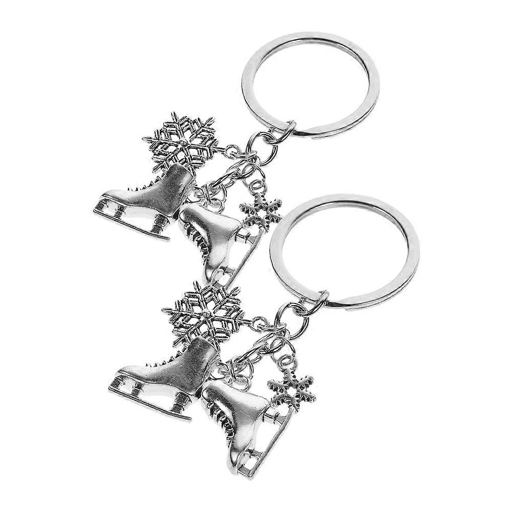 Ice Skate Keychain Silver Skate Decoration Snowflake Design 2Pcs