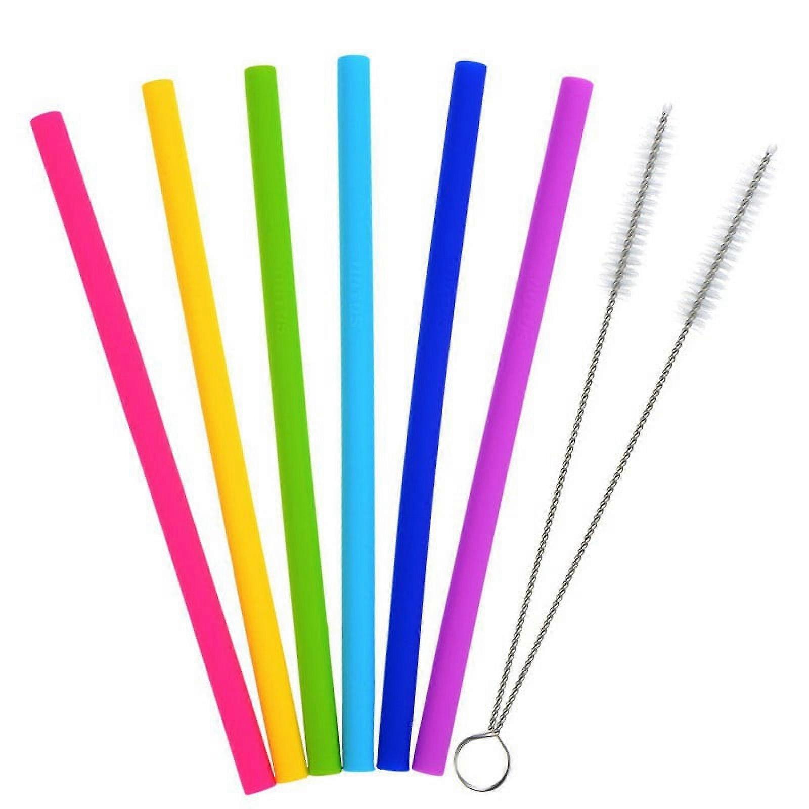 acdanc Flexible Drinking Straws Kit with 2 Cleaning Brushes, Silicone Multicolor, 10", 6 Count
