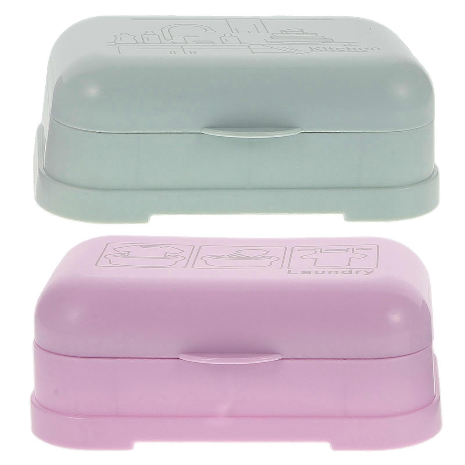 Plastic Lidded Soap Box Assorted Color for Travel 2Pcs Organizer