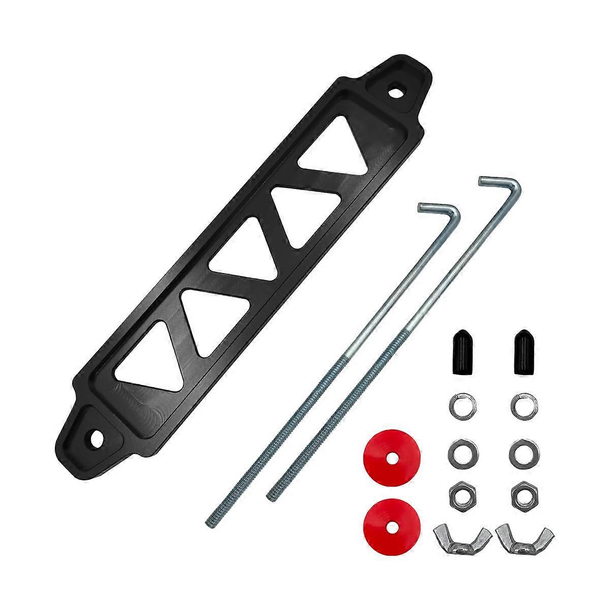 Universal Aluminum Car Battery Hold Down Bracket with J Bolts, Rustproof Tie Down Kit Black