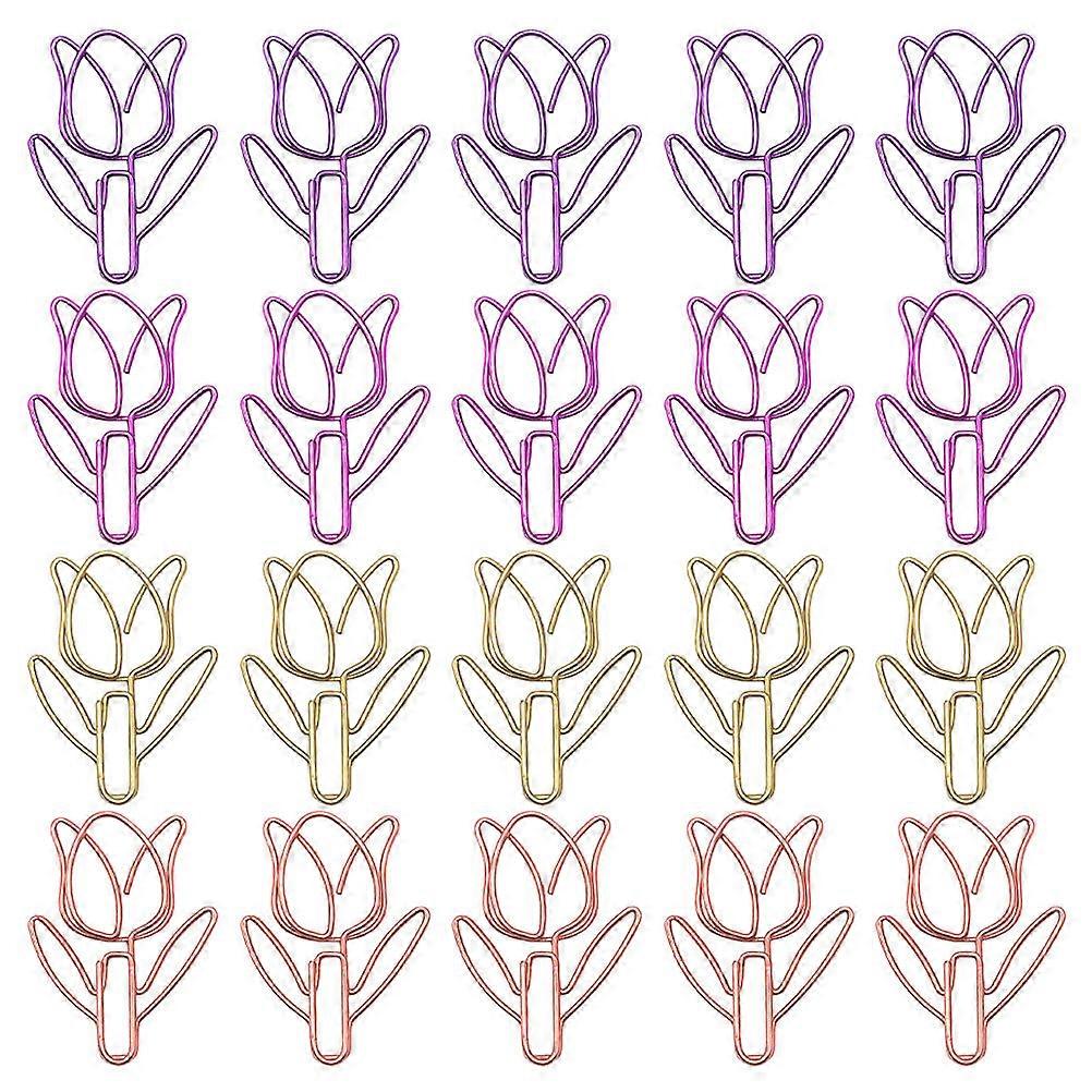 Tulip Shaped Metal Paper Clips Assorted Color Creative Design for Marking Use 40 Pieces