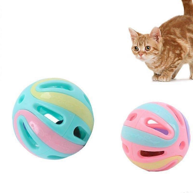 Colorful Cat Toy Balls with Bell 2PCS, Interactive Hollow Design, Plastic, Training Exercise Toy