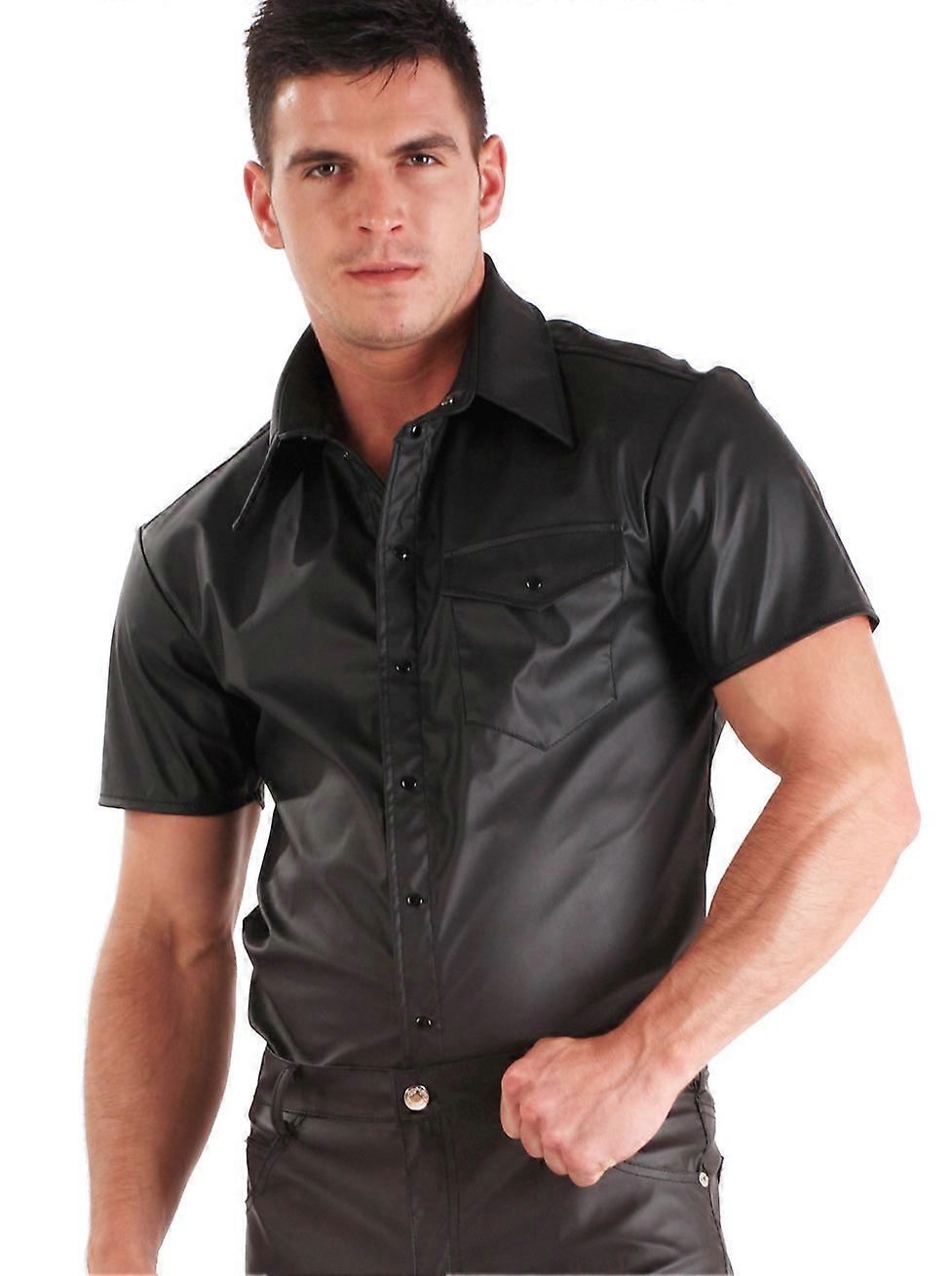 Short Sleeved Black Leatherette Shirt