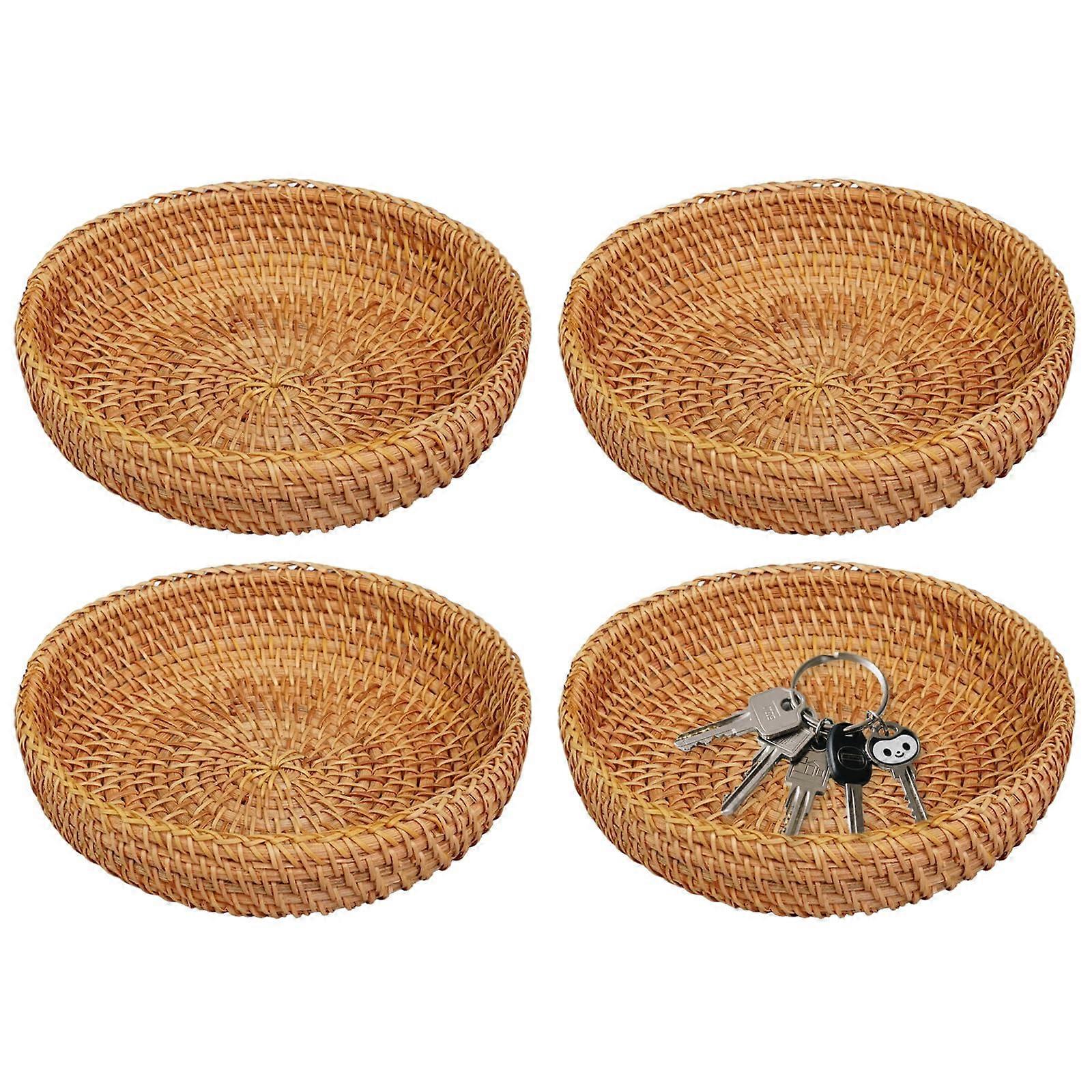4 Pcs Small Round Rattan Storage Basket Set for Keys, Wallets, Snacks, MultiRoom Organization