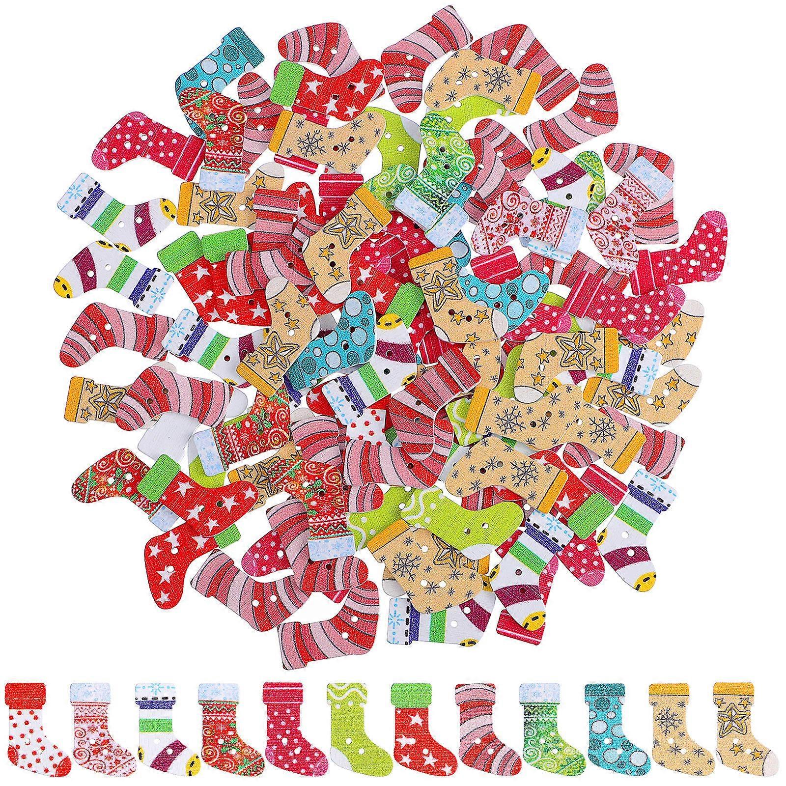Decorative Button 100 Pcs Christmas Theme Stocking Shape Crafting Projects Assorted Color Accessory