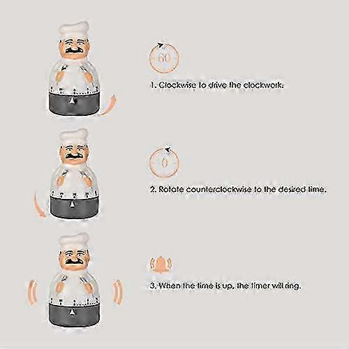 25-26 Kitchen Timer Count Down Timer Mechanical Timer 60 Minutes Countdown Timer Chef Shaped Alarm Clock