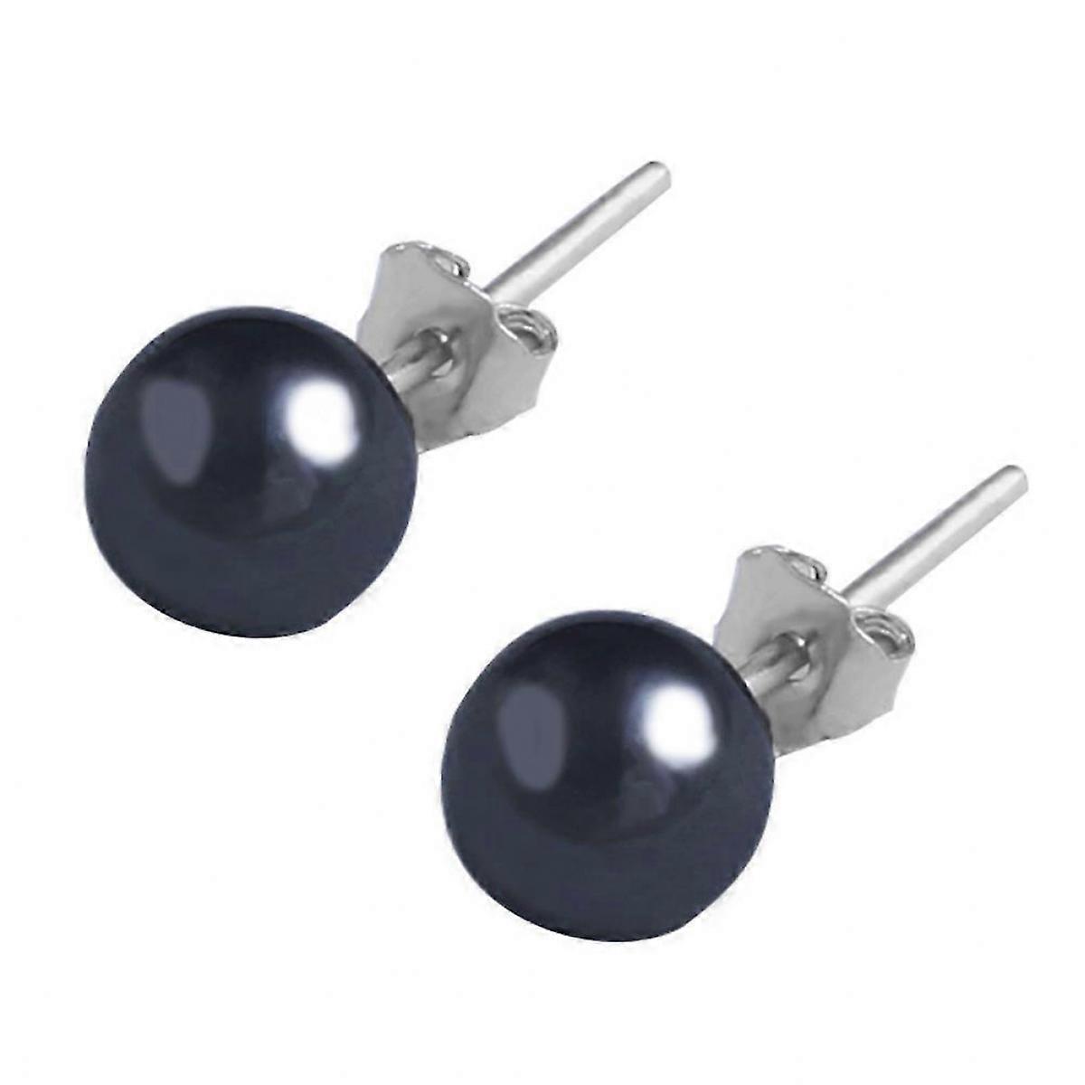 Elegant Hematite Silver Round Ear Studs 0.24" 6mm