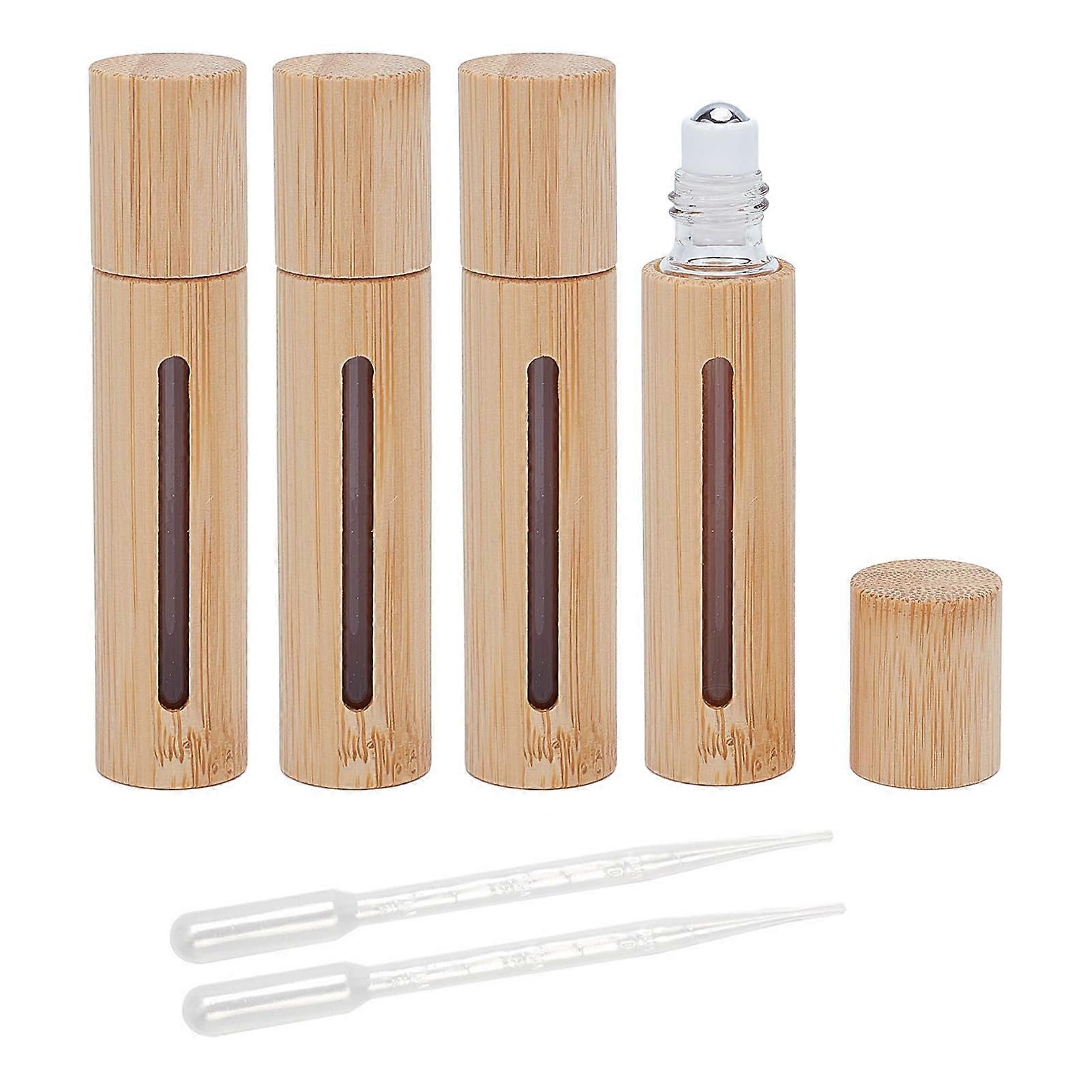 4PCS 10ml Bamboo Essential Oil Roll On Bottles LeakProof Reusable Perfume Roller Containers