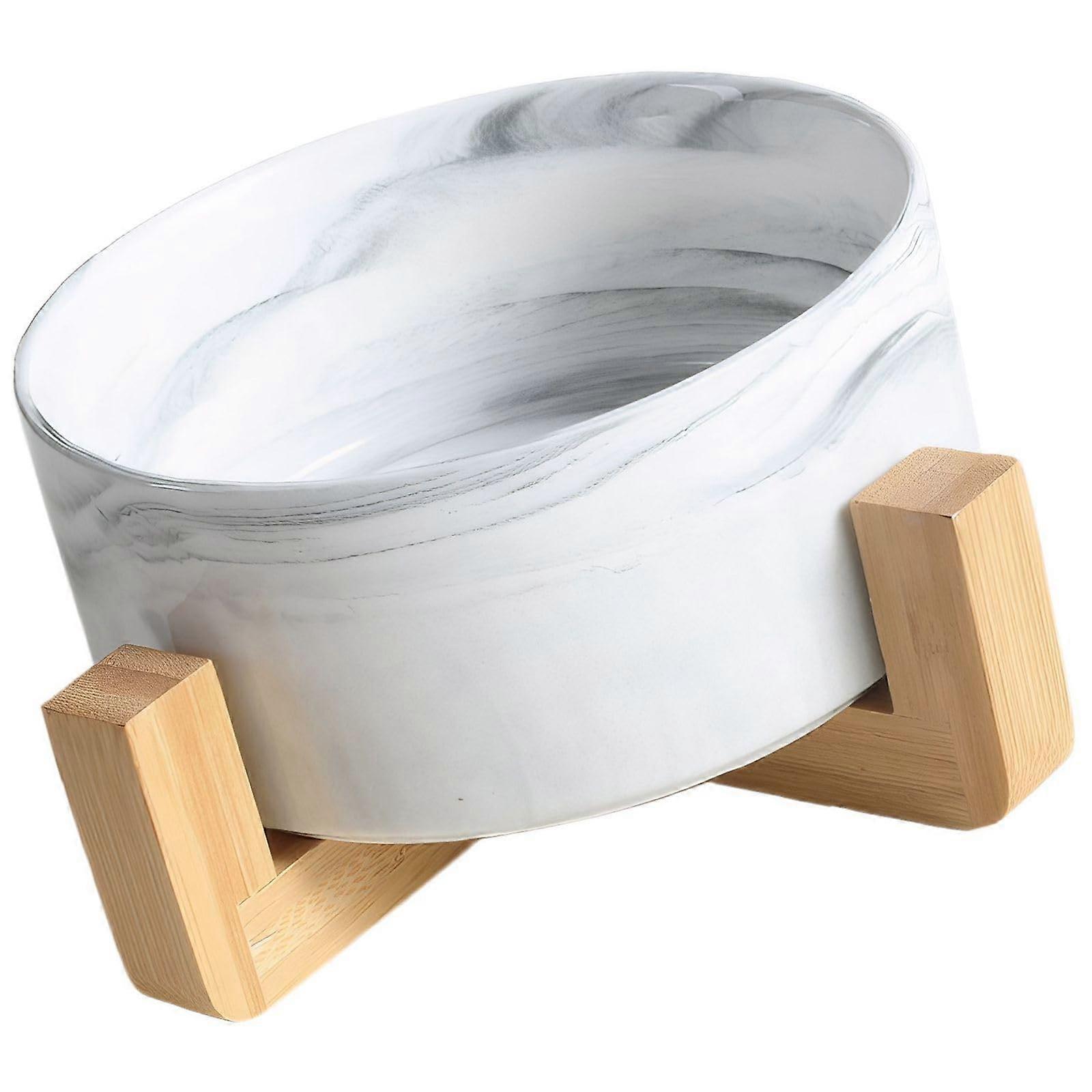 Ceramic Serving Bowl with Elevated Wooden Stand Microwave and Dishwasher Safe for Pets or Kitchen Ref:9710