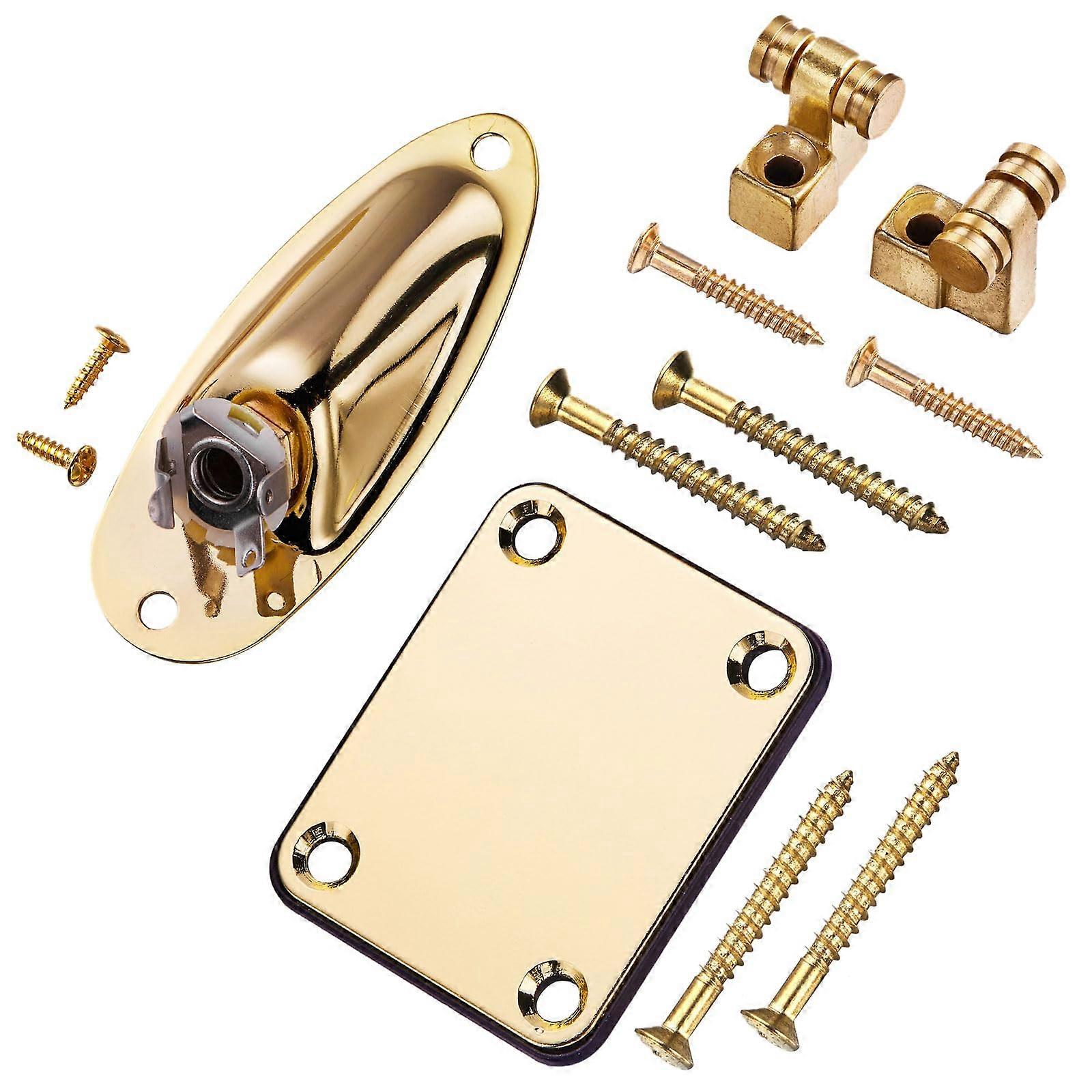 Guitar Neck Plate with Screws and Gold String Tree Retainer Set for Electric Guitar Replacement
