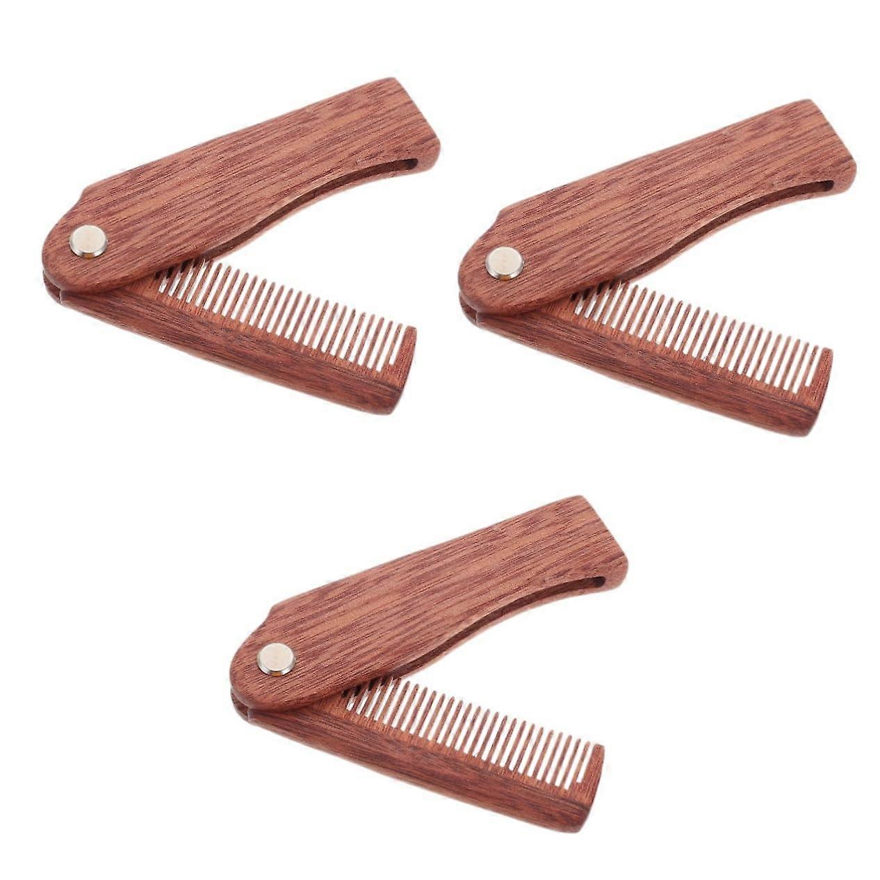Wooden Folding Pocket Beard Comb for Men, Ergonomic Grip, Dual Function Grooming Tool, 3pcs