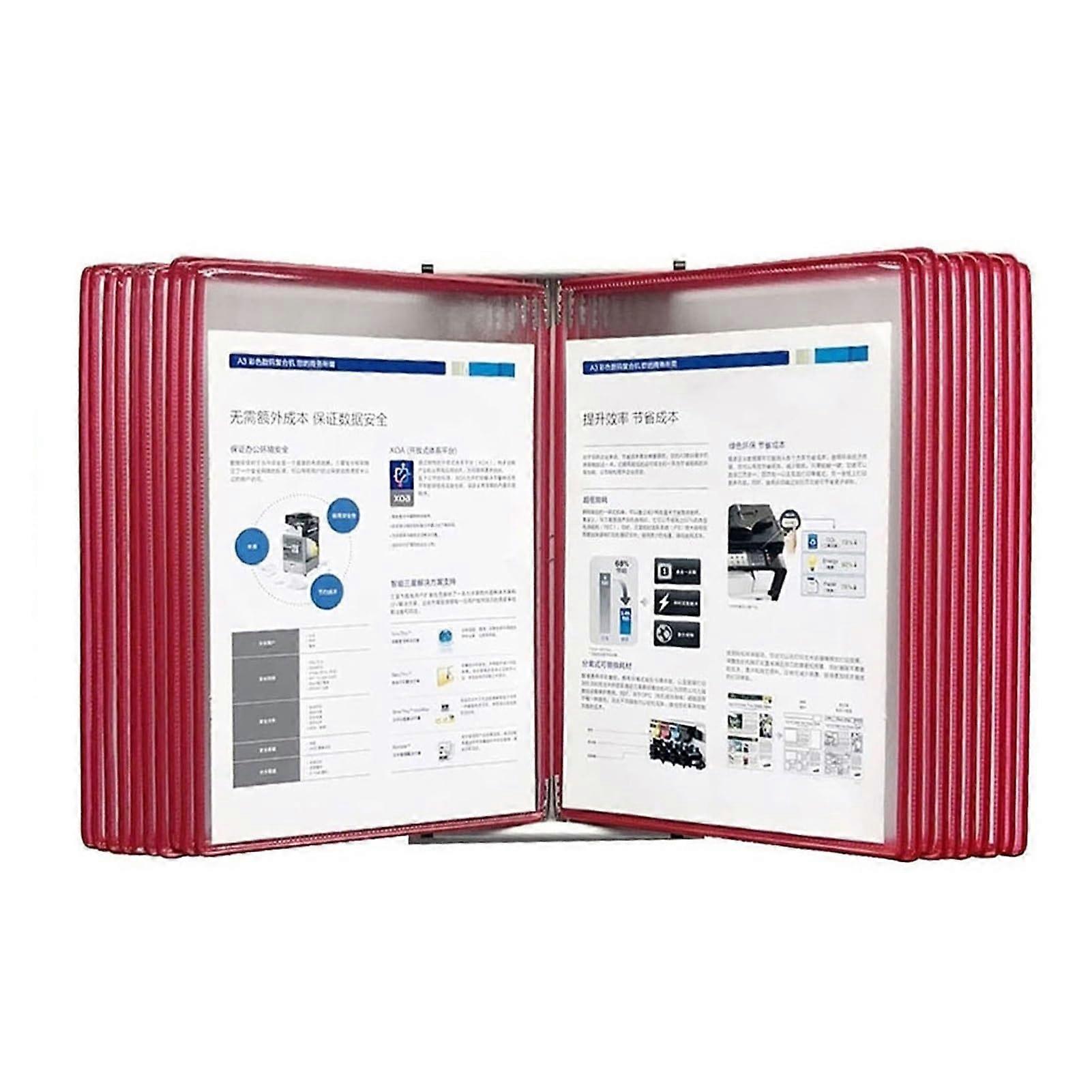 Red Metal Desktop Reference System with 20 Letter Size Display Pockets, Wall Mount Flip Folder for Quick Document Access