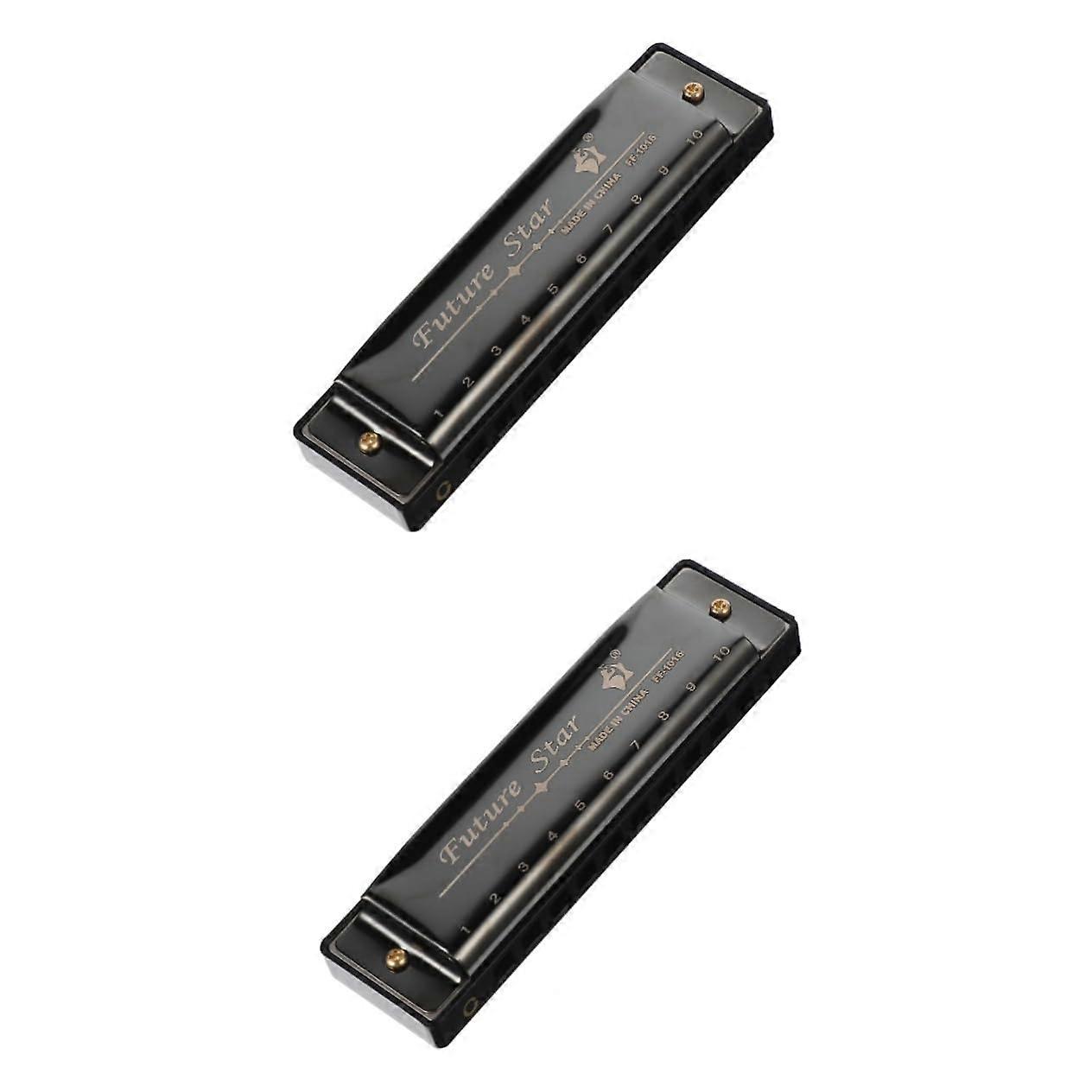 2 Pieces 10 Hole Harmonica for Kids Beginner Set with Clear Sound and GiftReady Box