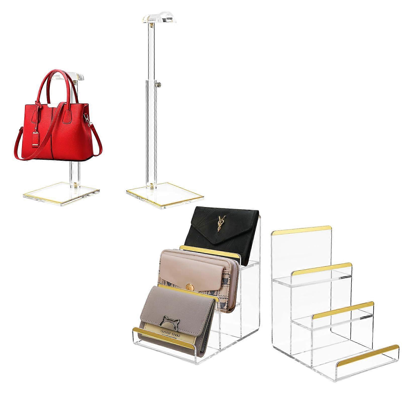 Acrylic Purse Display Stand with Adjustable Height, 2 Pack 3Tier Handbag Organizer Rack