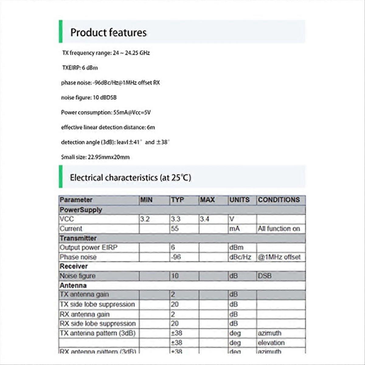 24G Millimeter Wave Radar Sensor LD116 Movement Detection Sensor