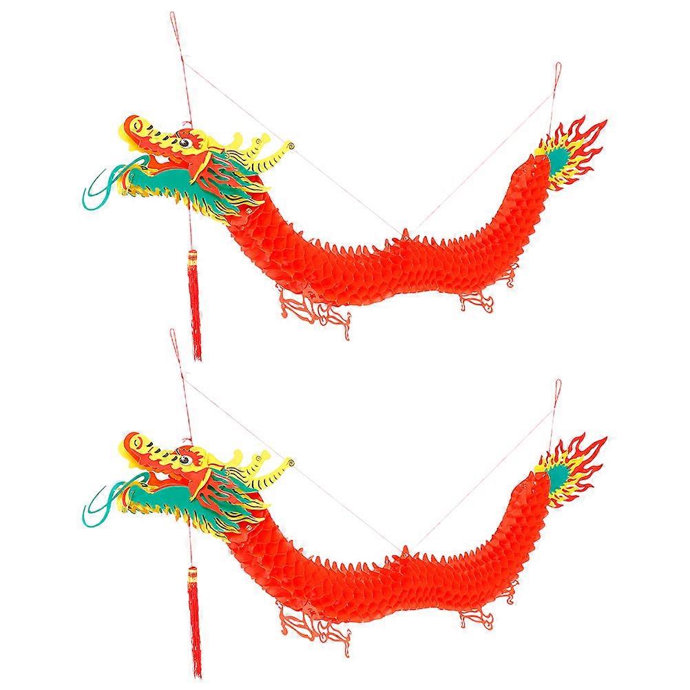 Chinese Dragon Lantern for Decor 2Pcs Red Plastic Hanging Decorations