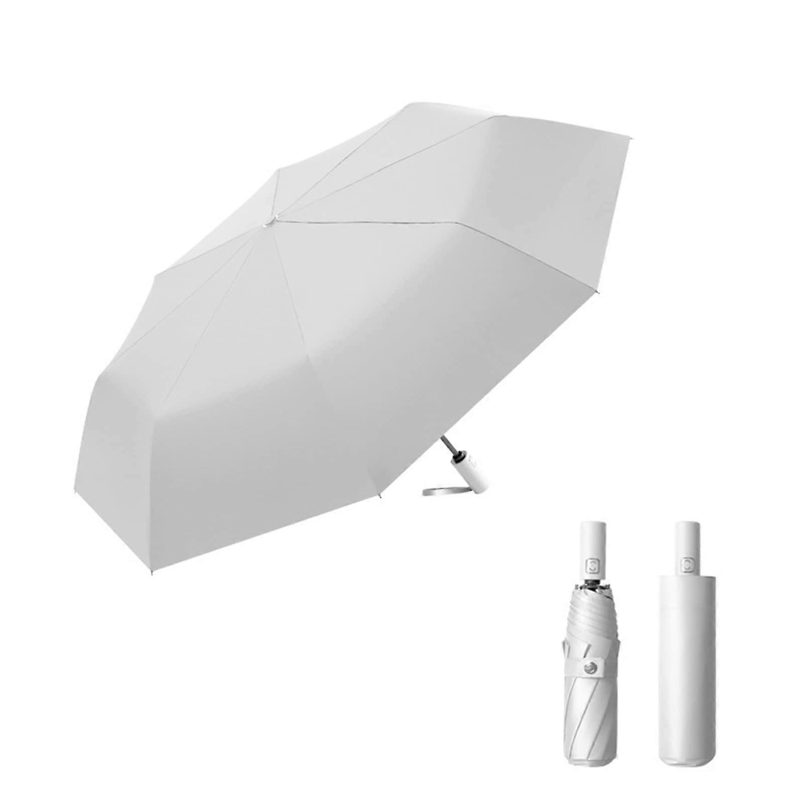 Folding Umbrella Automatic Open Close UV Protection Windproof Compact Travel Size White