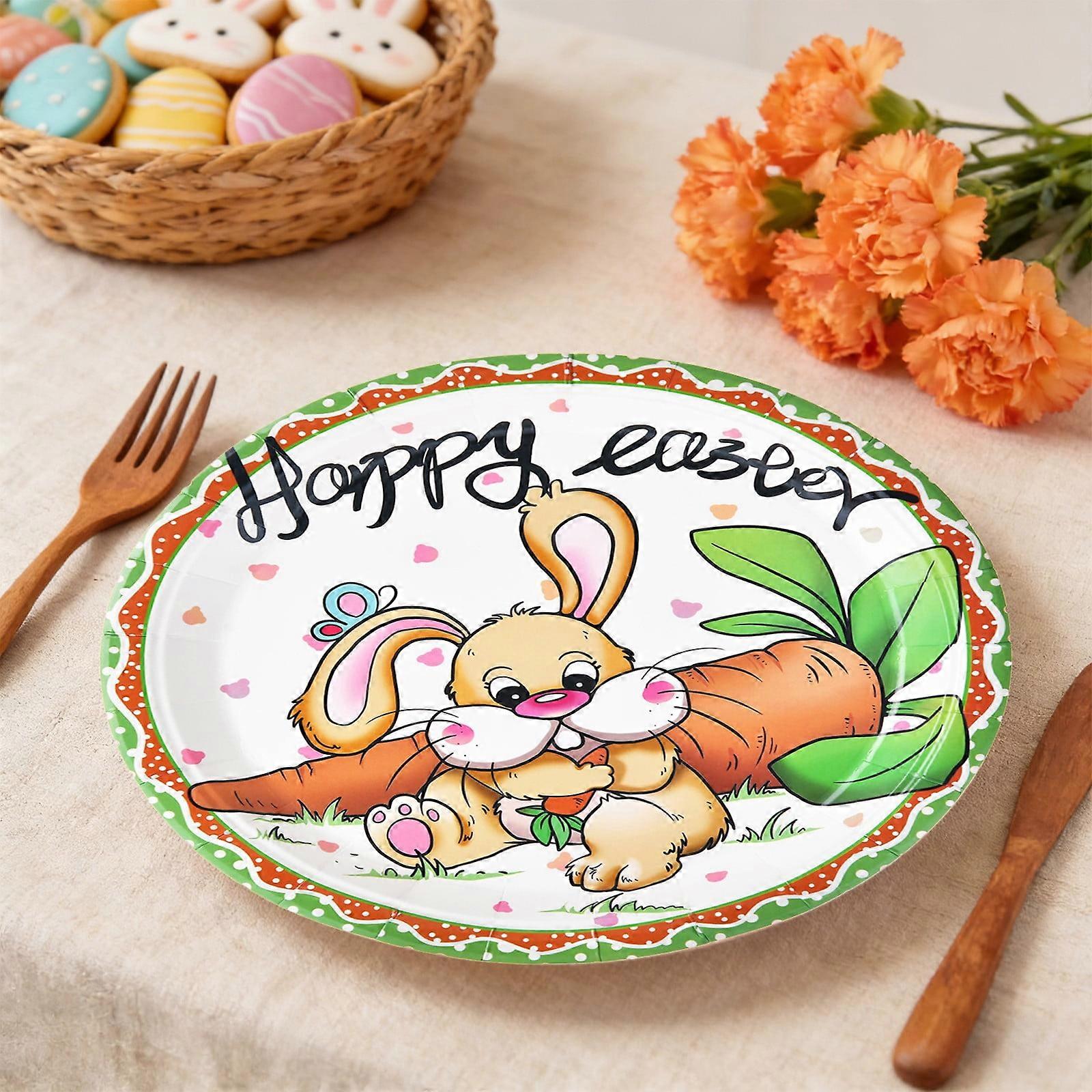 Round Disposable Dinner Platess 10 Pc Rabbit Easter Dinner Plates Party Stackable Multicolor Fancy Plates