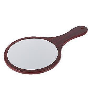 1Pc Wooden Handle Makeup Mirror Retro Cosmetic Mirror Handheld Makeup Mirror