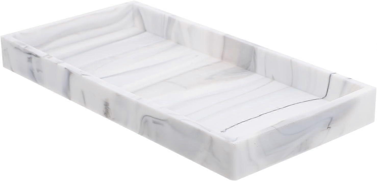 Bathroom Vanity Tray Small White Marble Silicone Storage
