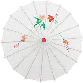 Silk Parasol Umbrella for Decor Crafted with Wood White Design