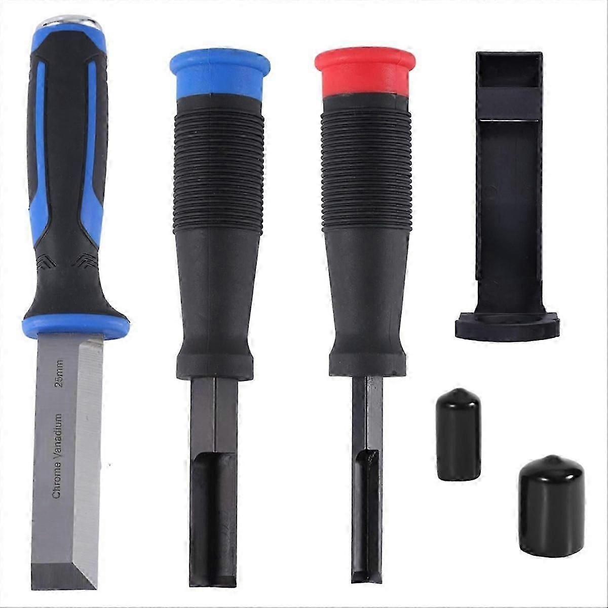Wood chisel set with 3 protective caps and handle