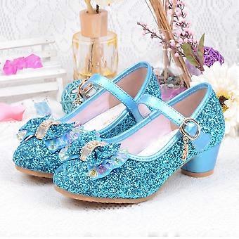 Girl's Princess Cosplay Performance Shoes Sequins Wedding Party Dress Shoes Low Heeled Mary Jane Bling Bowknot Princess Flower Shoes