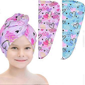 Unicorn Design Quick Dry Hair Towel for Kids, 2 Pack Soft Microfiber Wrap with Button Closure
