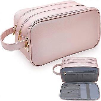 Vattentålig toalettväska-väska-för-kvinnor Travel Essentials, rese-smink-väska Eco Läder kosmetisk sminkarrangör, resetillbehör Full Travel Size T