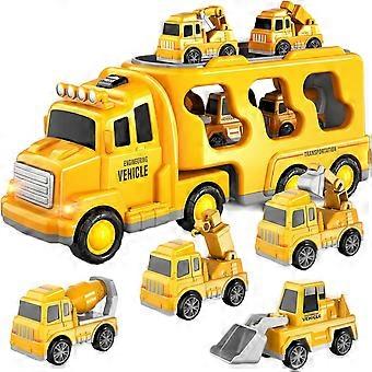 Todder Truck Toys, 5 in 1 Fire Engine Trucks for Toddlers 1 2 3 Boys & Girls, Friction Power Car Carrier Transport Vehicle for Kids 4 5 6 Years Old wi