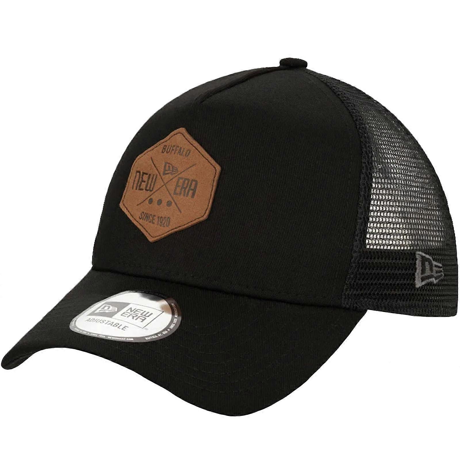 New Era Patch A-Frame 9FORTY Adjustable Trucker Baseball Cap Hat - Black