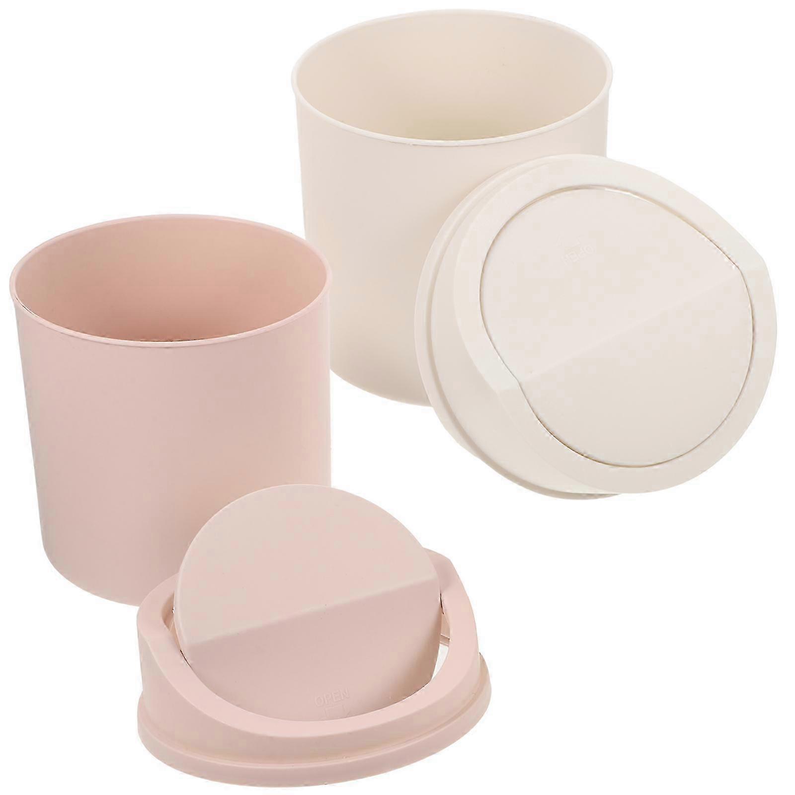 Table Garbage Can Lid Covered compatible with Storage 2Pcs Assorted Color Desktop Trash Bins