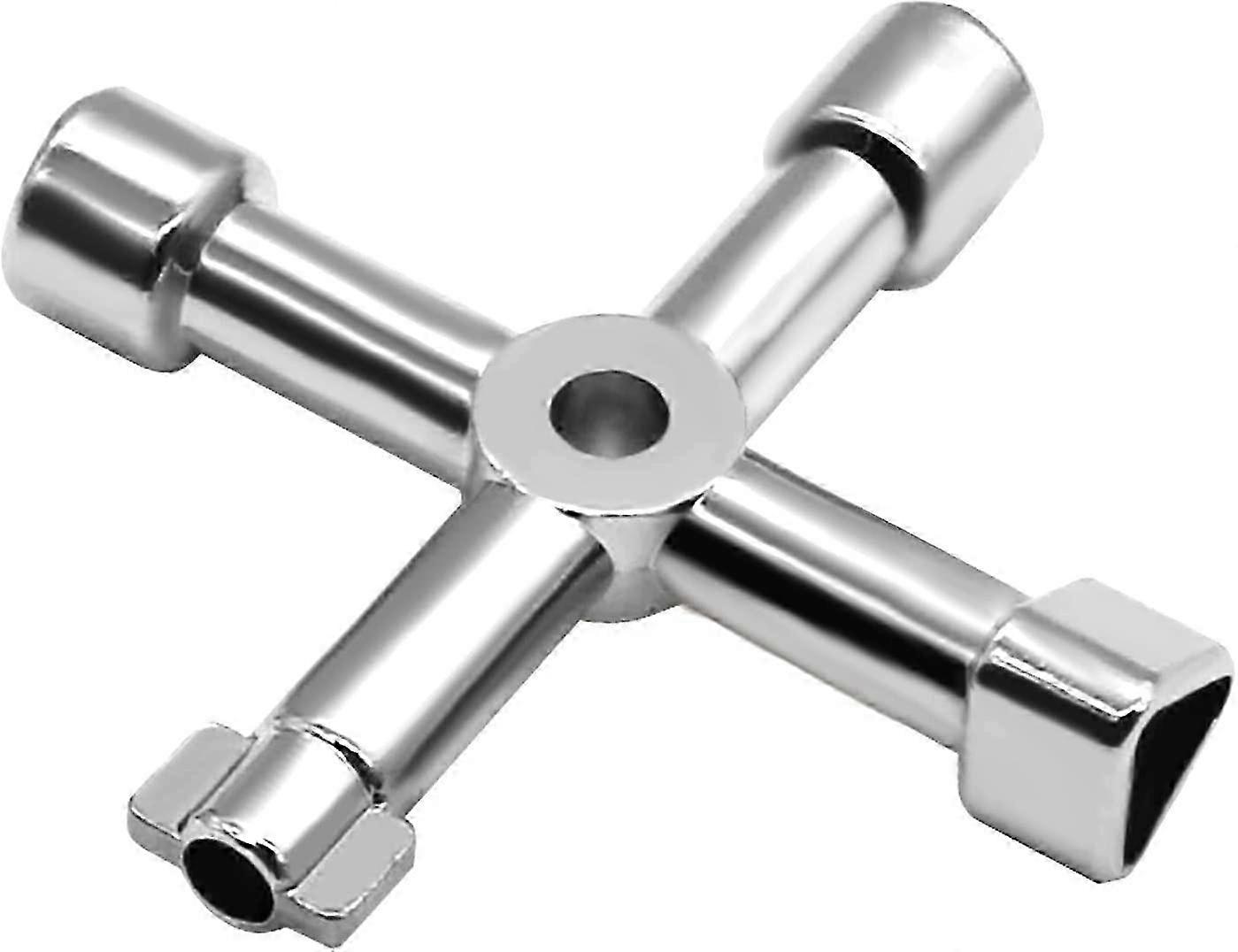 Multifunction 4-Way Universal Triangle & Cross Switch Key for Elevators, Electrical Cabinets, Valves - Silver