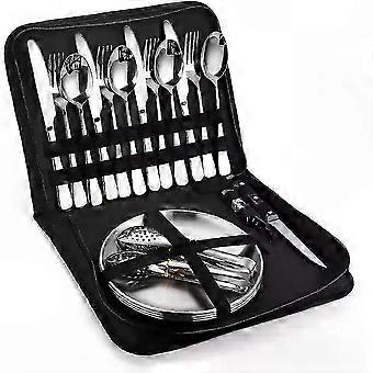 R8 20-Piece Stainless Steel Camping Cutlery Set for 4 People, Outdoor Picnic Tableware Kit