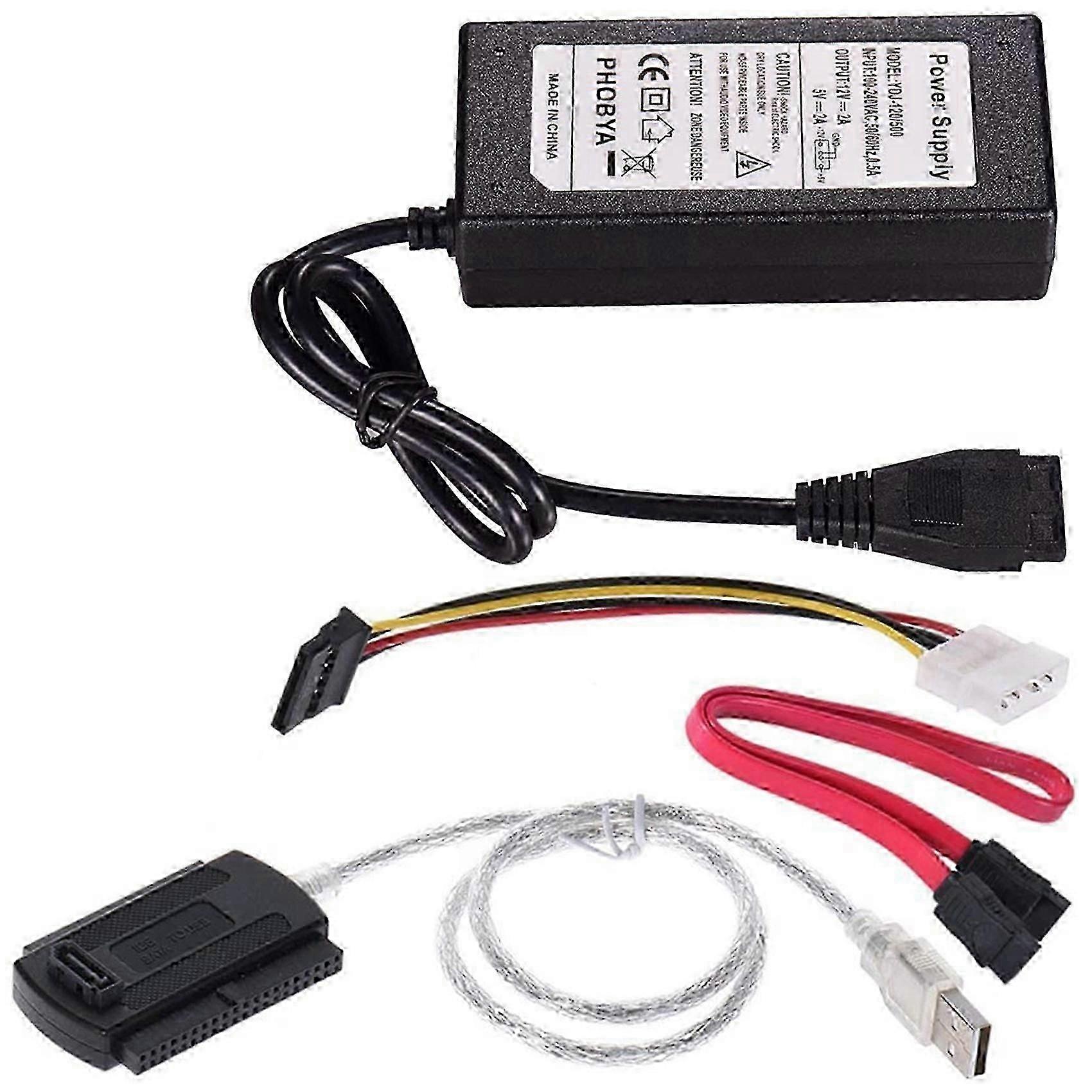 Cabo adaptador conversor de disco rígido SATA PATA IDE para USB 2.0 para disco rígido HDD de 2,5 polegadas e 3,5 polegadas com plugue externo europeu de alta qualidade.