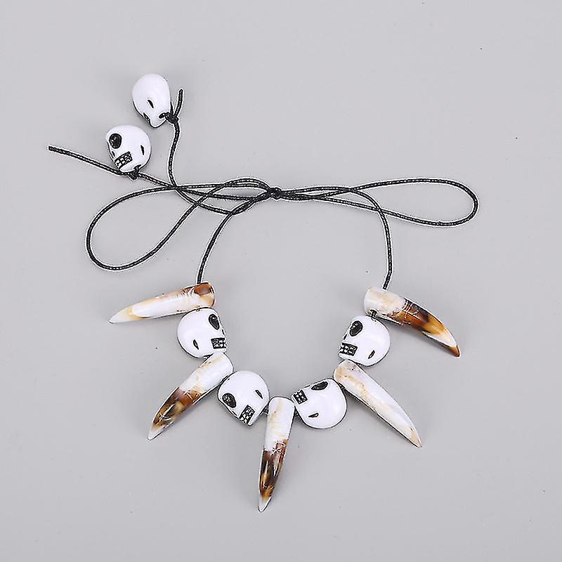 Halloween Skull Necklace with Skeleton Hand Bone Sharp Teeth Cool