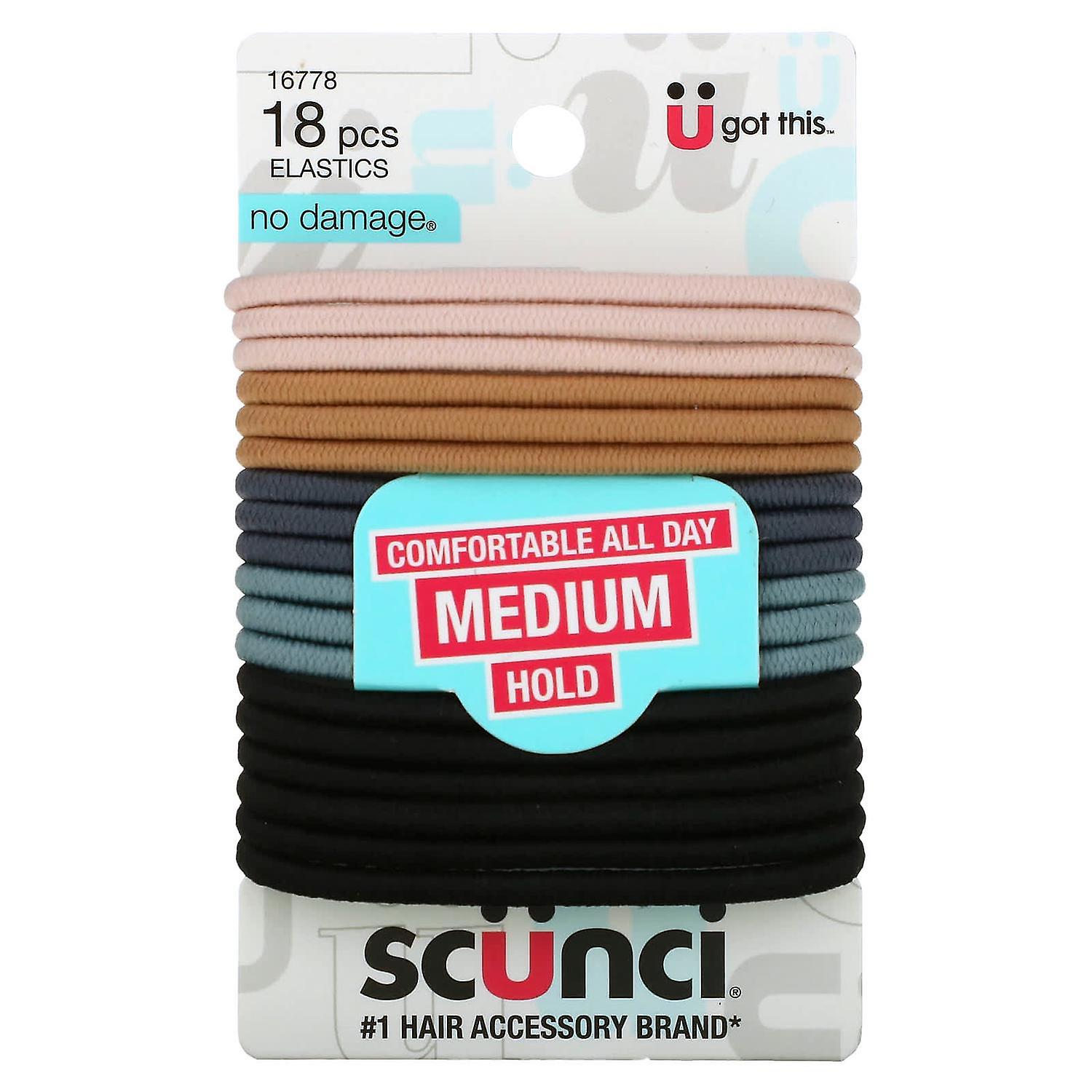 Scunci, No Damage Elastics, Comfortable All Day, Medium Hold, Neutral, 18 Pieces