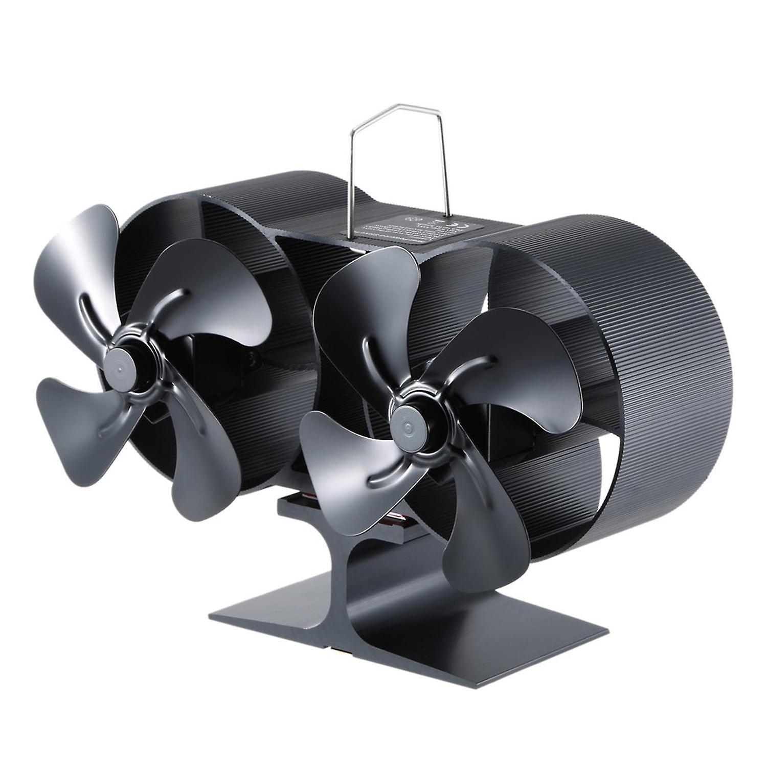 8-Blade Dual Head Heat Powered Wood Stove Fan Mini Fireplace Fan Furnace Air Blower for Wood/Log