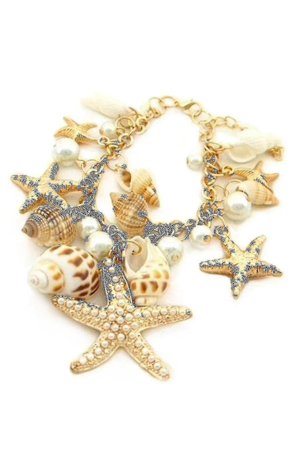 Ocean Style Starfish Sea Star Conch Shell Chain Bracelet