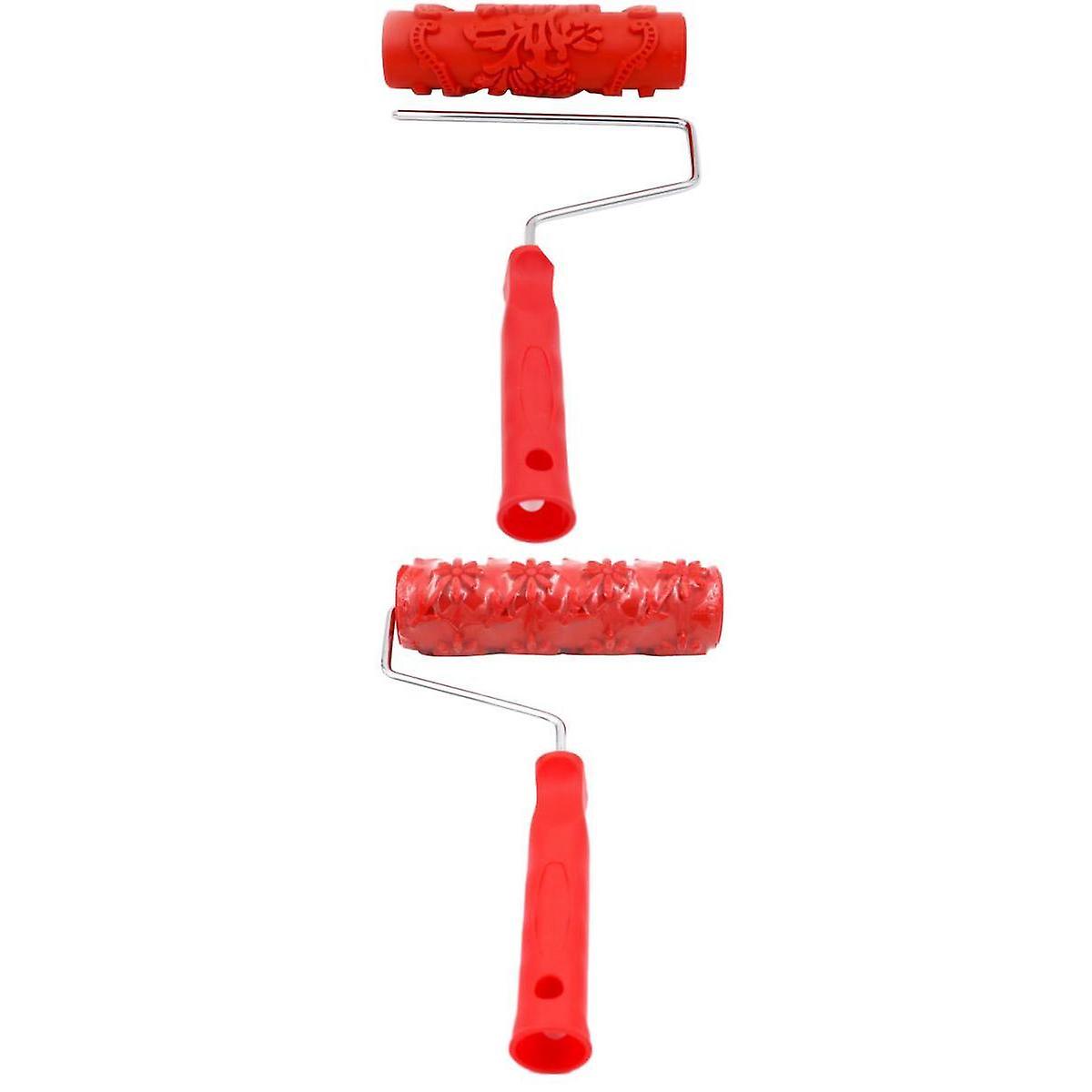 2PCS 7-Inch Assorted Embossed Pattern Painting Roller with Plastic Handle