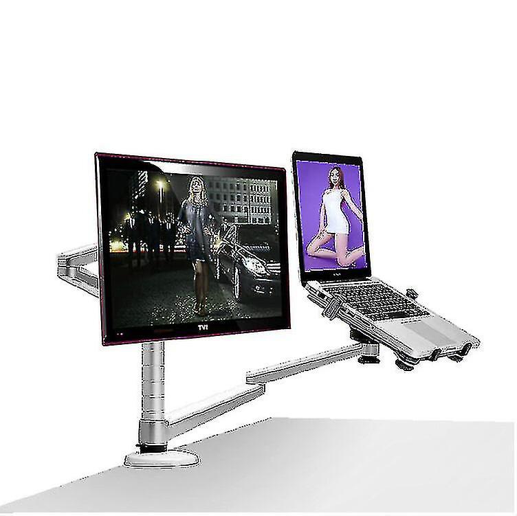 Oa-7x Multifunction Monitor + Laptop Holder Height Adjustable Dual Arm 360 Degree Rotation Desktop Aluminum Alloy Stand